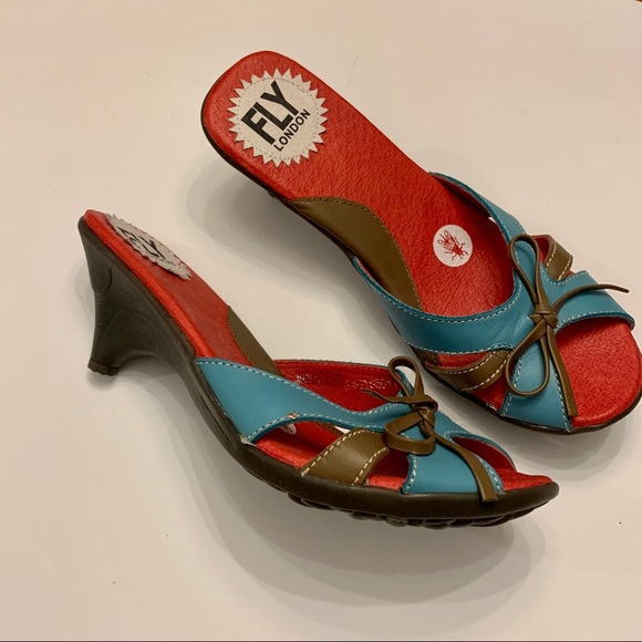 Fly London Slip On Sandals Kitten Heel  Sz 37 - Picture 5 of 6